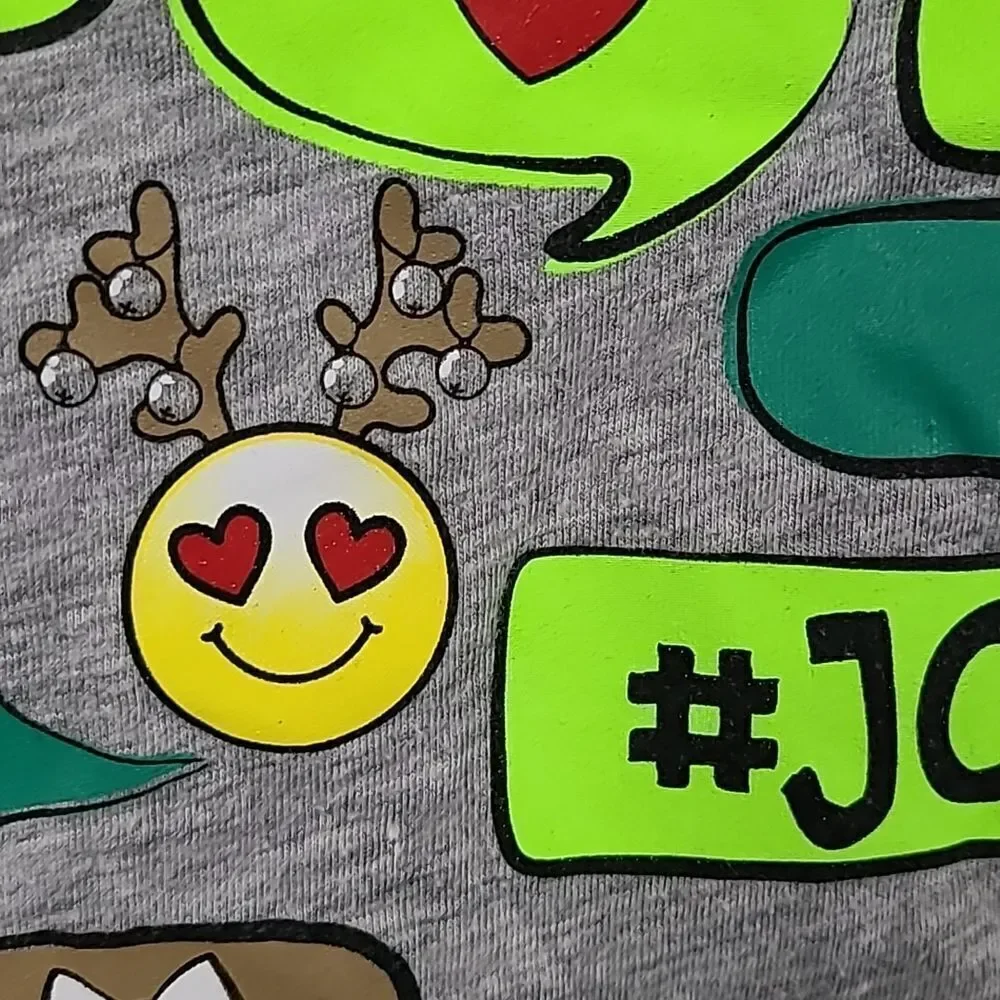 Justice Christmas Tree Girls 14 Emoji Text Bubble Holiday T-Shirt Gray Tee Shirt
